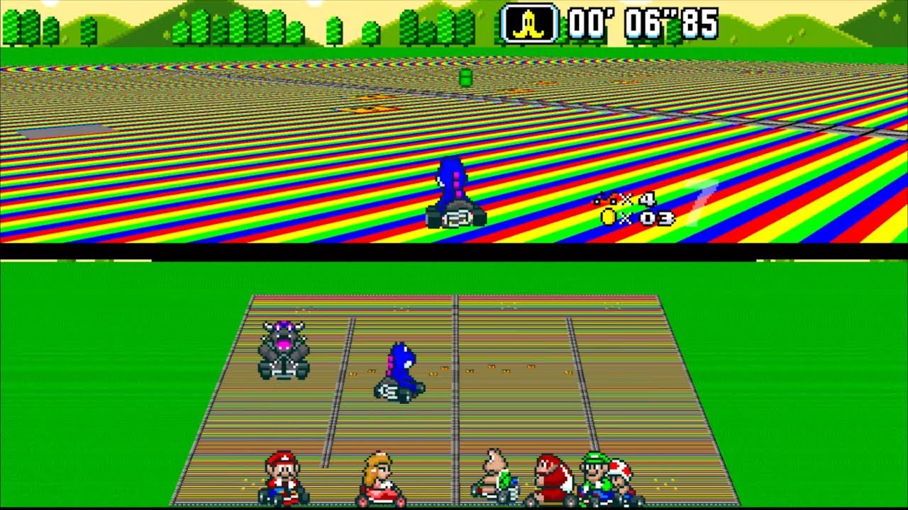 Super Mario Kart Hack: Super BlueYoshi Kart *SEIZURE WARNING* / in HD 16:9 / SNES / bsnes