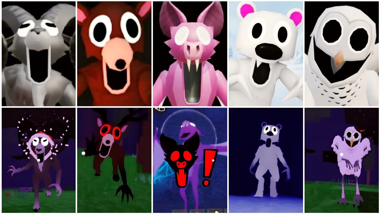 99 nights in the forest all jumpscares vs more different versions jumpscares in roblox 