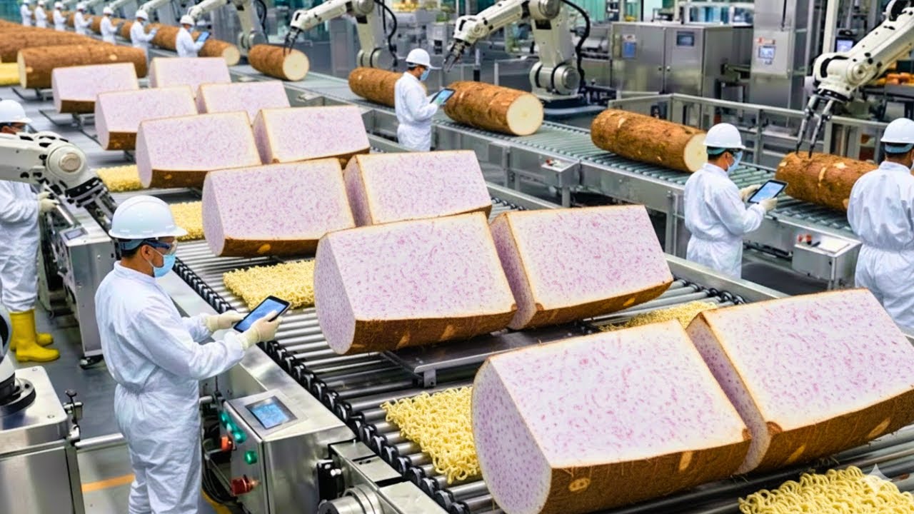 Proceso de producción de fideos instantáneos de taro en una fábrica moderna 2026