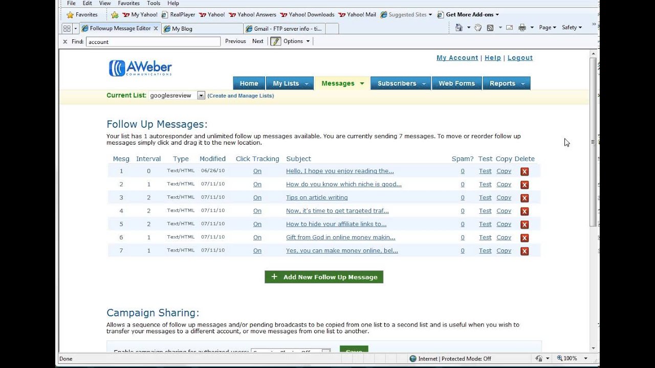 aweber how to track clicks