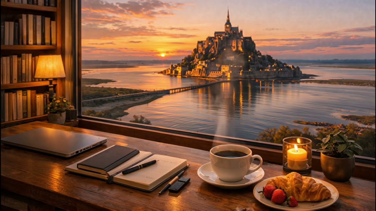 Quiet Evening at Mont Saint-Michel ☕🎷 Jazz Café to Study, Work & Unwind | Peaceful Background Music
