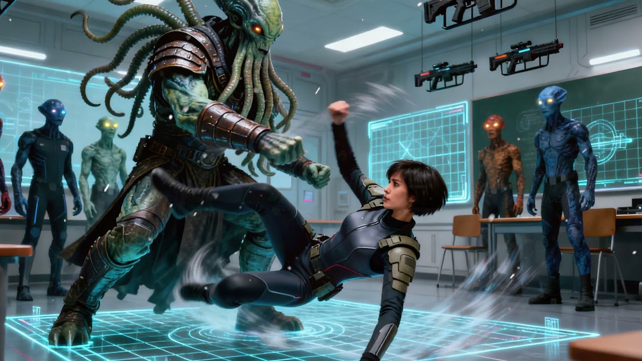 The Alien Instructor Struck the Human Cadet  She Left Him Flat Before the Class Could Blink