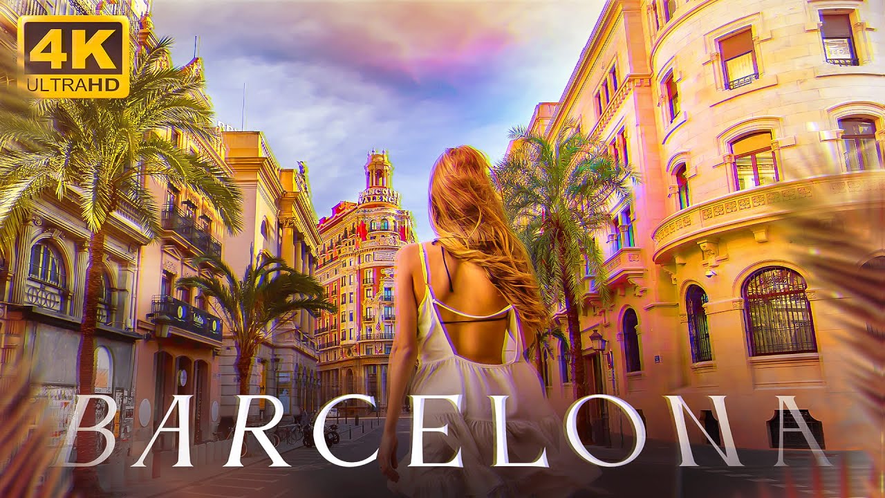 Barcelona city, Spain in 4K - Relaxation Music.