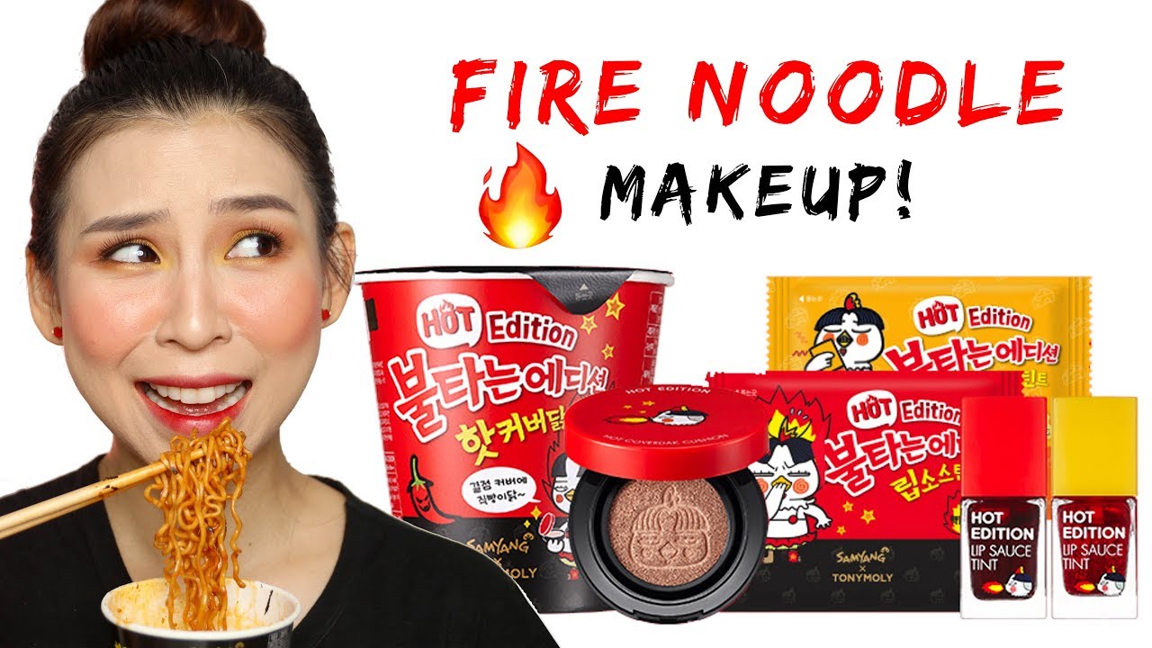 🔥 Testing Fire Noodle Makeup Whilst Eating Fire Noodles 🔥🍜  - TINA TRIES IT