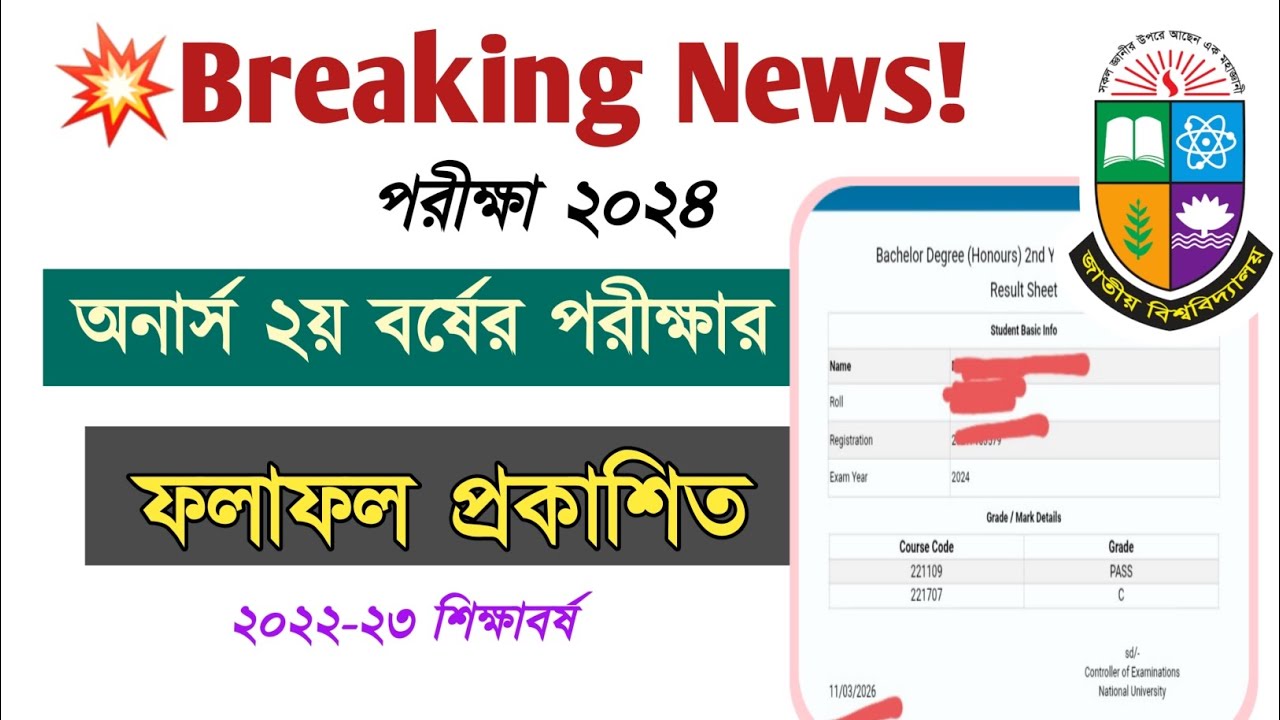 অনার্স ২য় বর্ষের ফলাফল প্রকাশিত! NU Honours 2nd year Result 2026