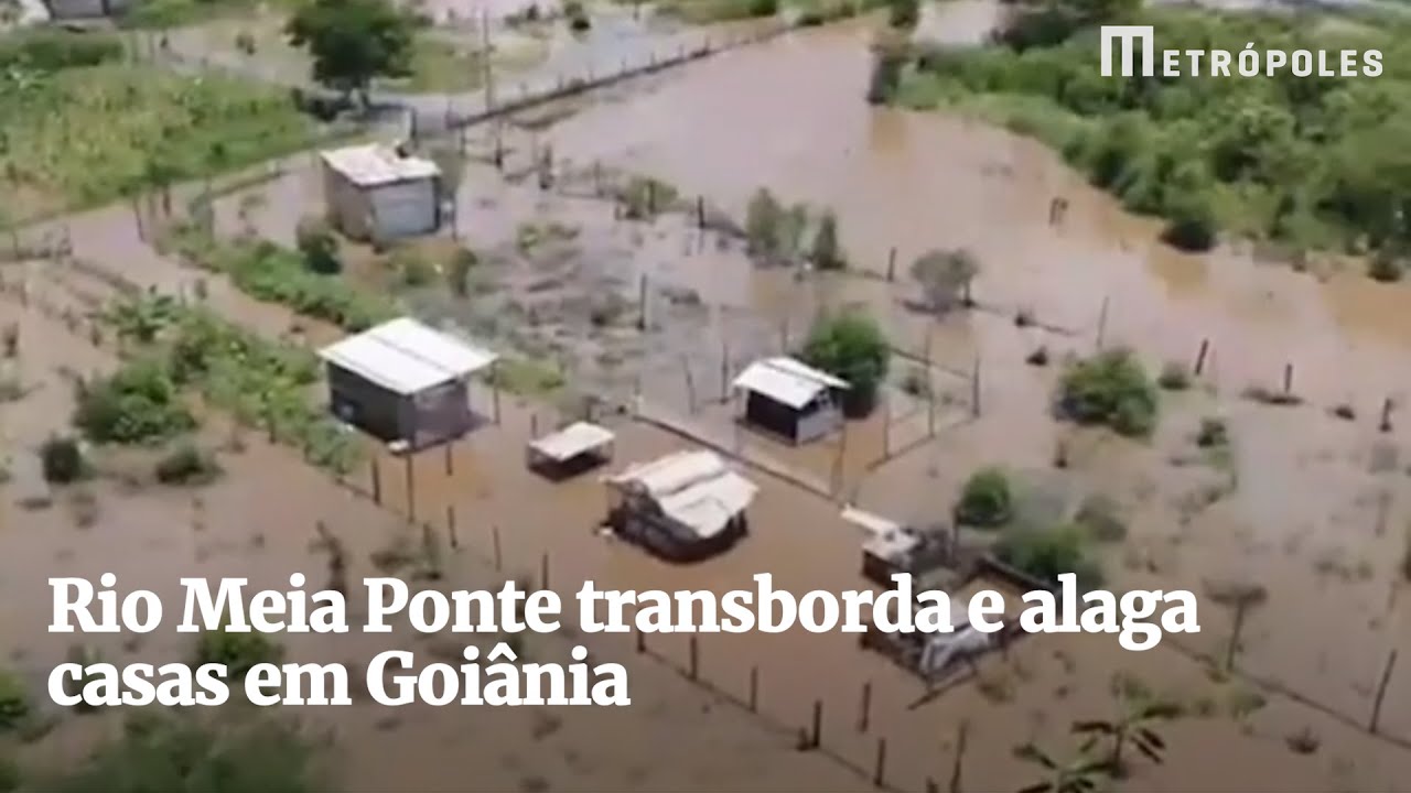Rio Meia Ponte transborda e alaga casas em Goiânia