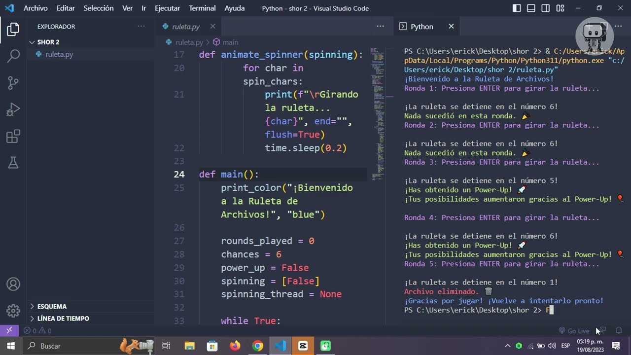 MINI-JUEGO RULETA DE ARCHIVOS / PYTHON / ASMR