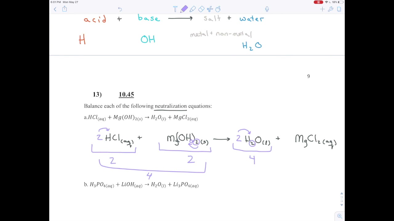 Chapter 10 Exercise 13   Balance Neutralization Reactions