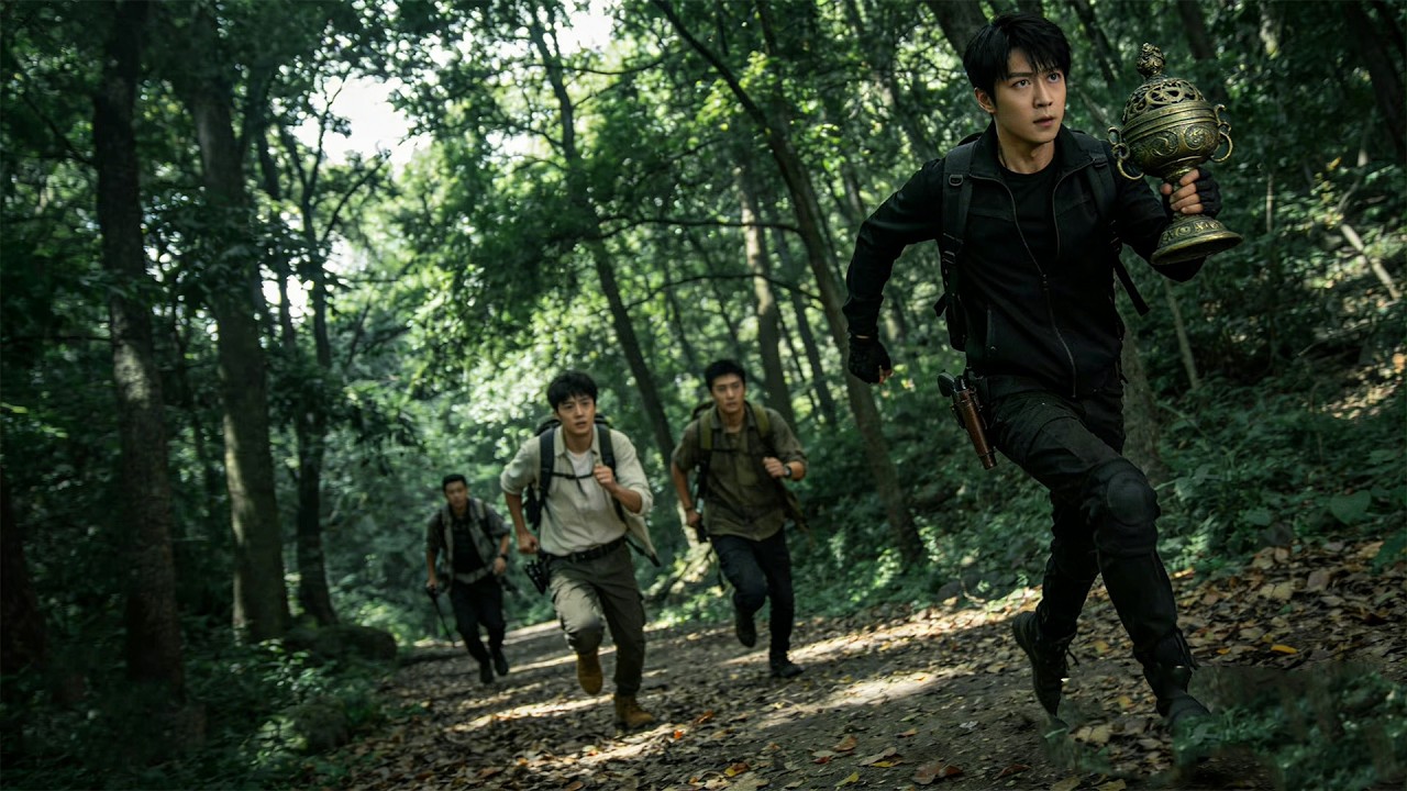 Forest chase: A man in black stole the exploration team's treasure.