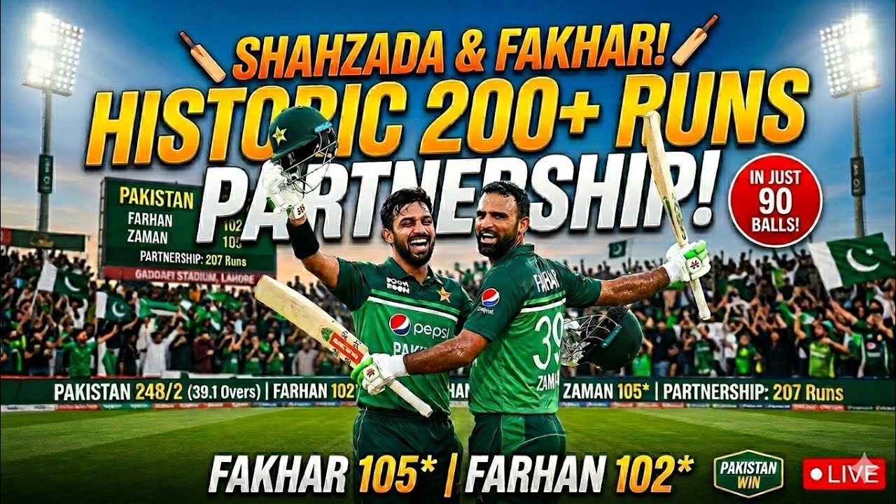 Fakhar Zaman Sahebzada Farhan 200 rans Off 90 ball partnerships pakistan vs sri lanka T20 World Cup 