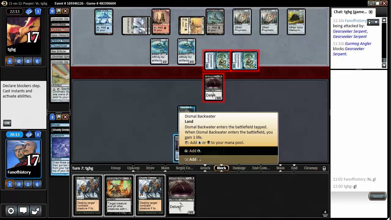 Pauper Angler Delver vs Gearseeker Affinity one duel