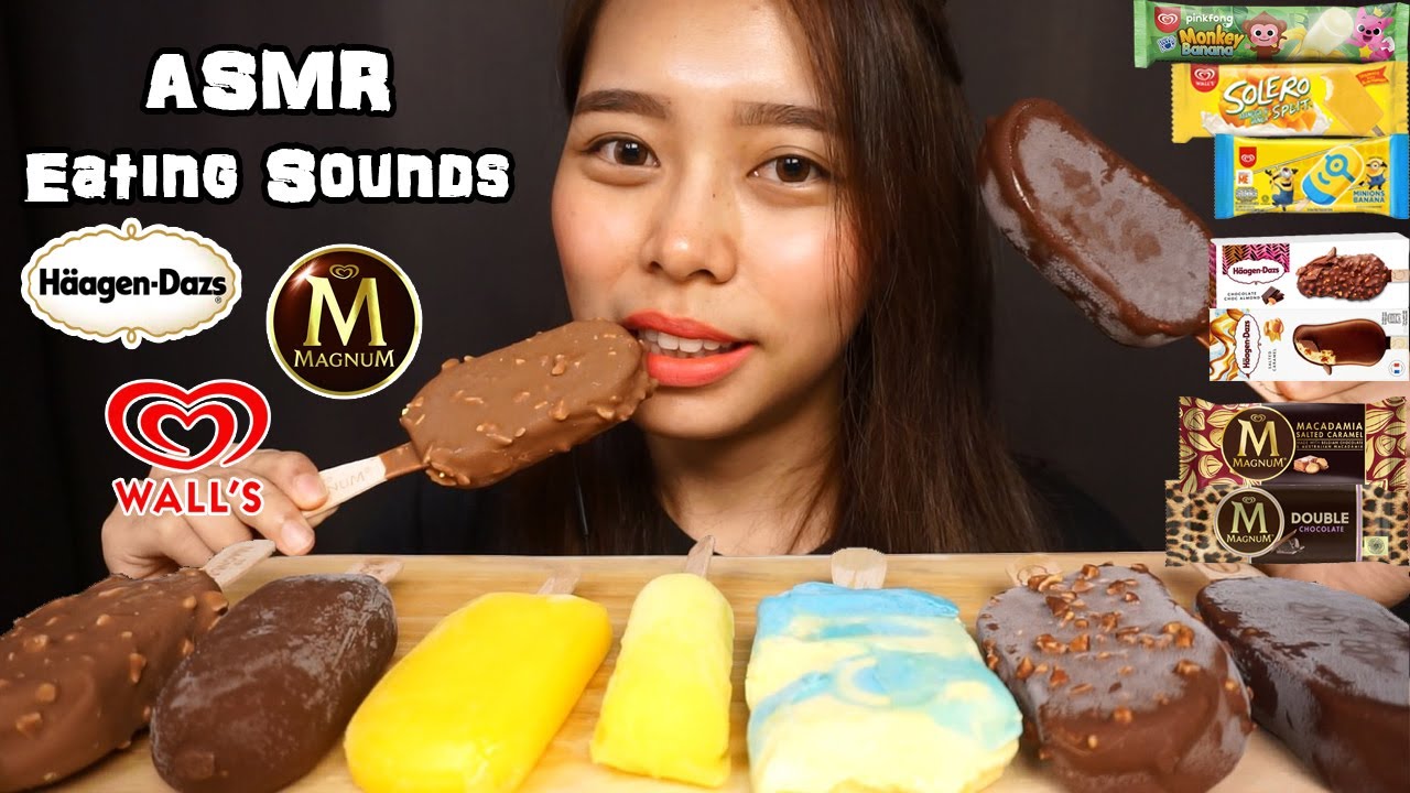 ASMR Assorted Ice Cream Bars (Haagen Dazs, Magnum, Wall's) | Crunchy Eating Sounds | No Talking