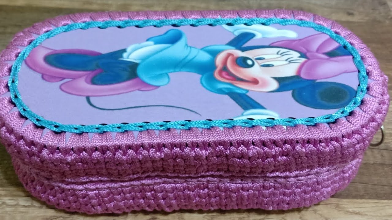 مقلمة كروشية بوشين خشب pencil case crochet