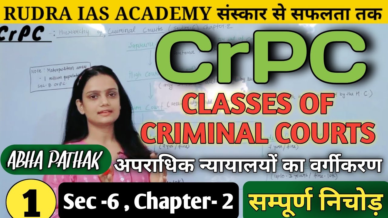 CrPC। Classification Of Criminal Courts। अपराधिक न्यायालयों का वर्गीकरण। Sec -6 Of CrPC। Chapter 2।