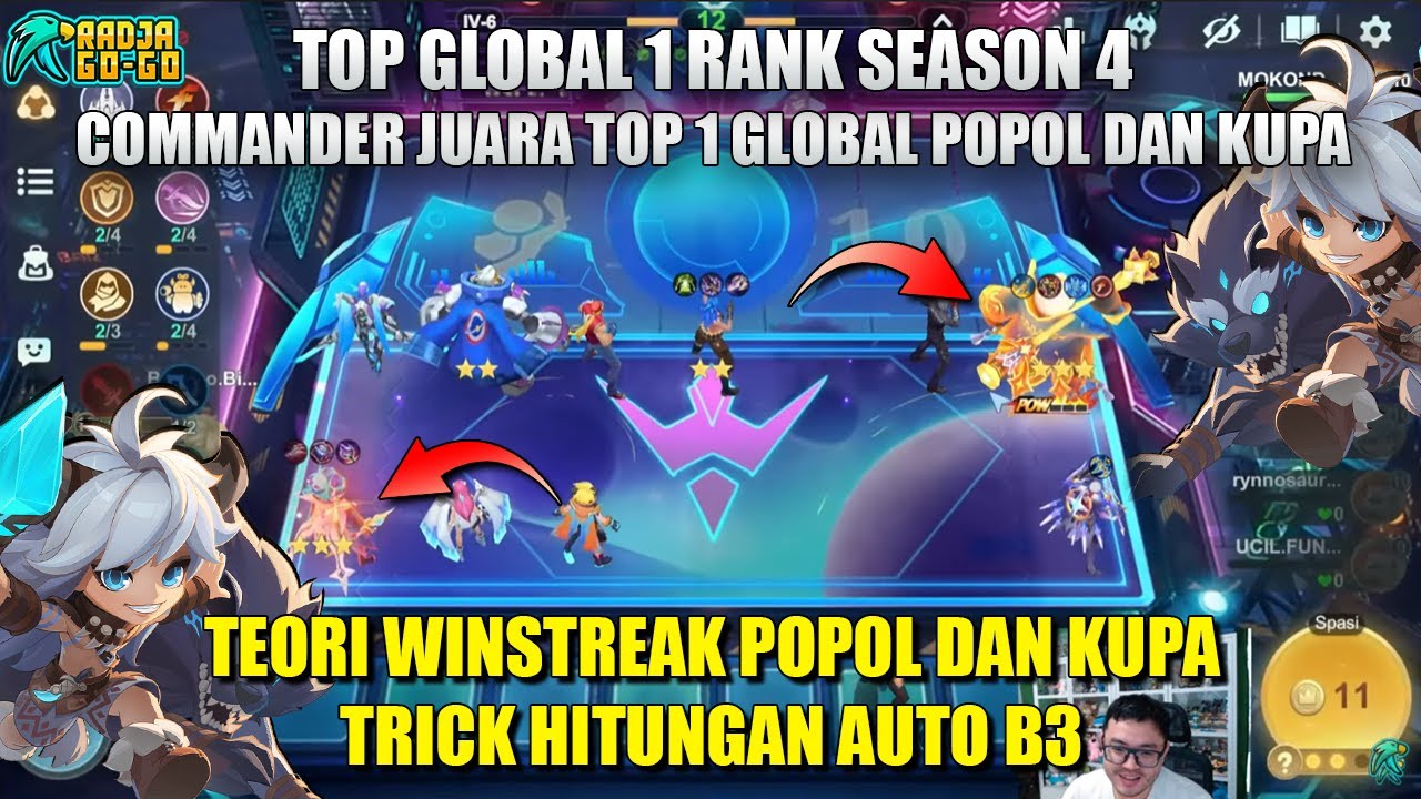 TOP 1 GLOBAL POPOL DAN KUPA, CARA BERMAIN COMMANDER POPOL DAN KUPA AUTO JUARA DAN BINTANG 3