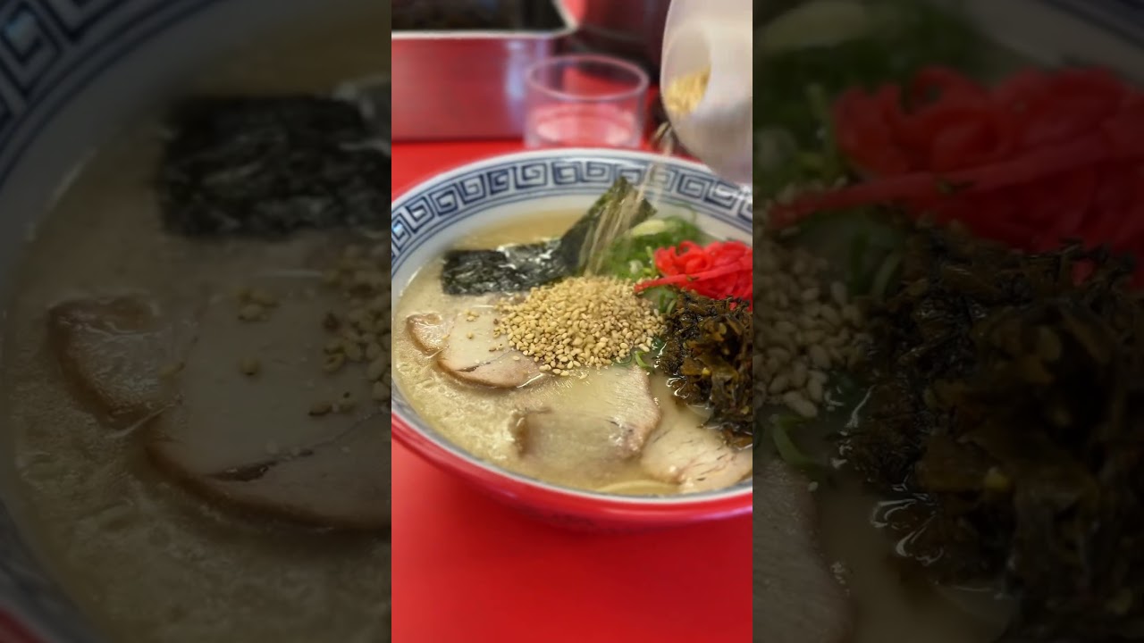 姫路西庄にある 元祖長浜ラーメン金豚 土山店 で半チャンセット こってりかため #長浜ラーメン #ラーメン