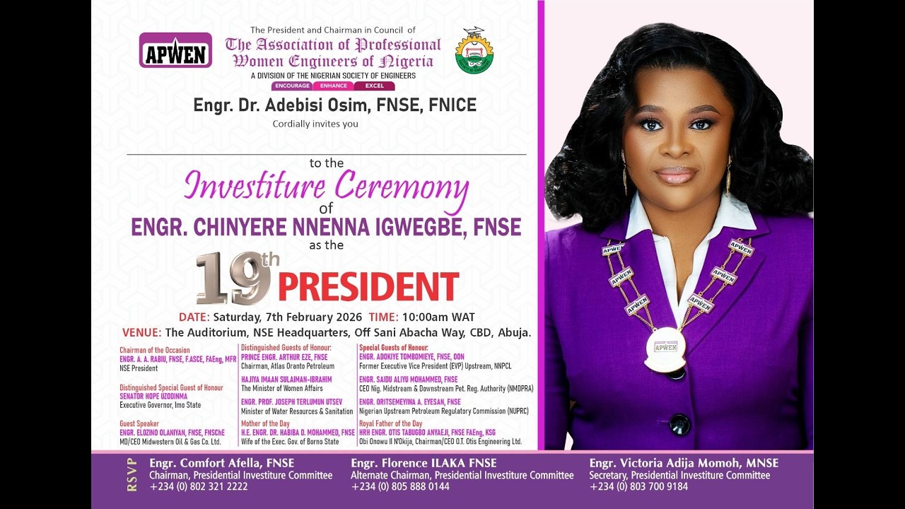 INVESTITURE CEREMONY OF ENGR. CHINYERE NNENNA IGWEGBE, FNSE