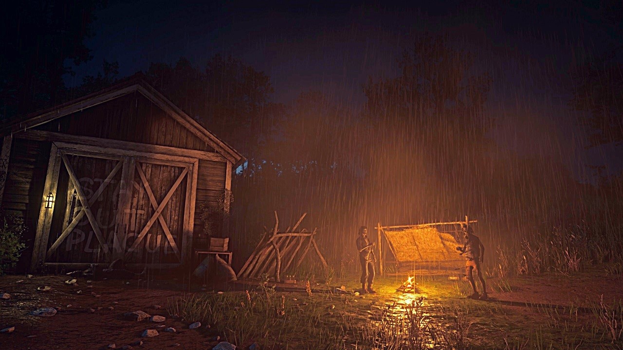 Camping with the Undead | Heavy Rain & Campfire RDR2 Ambience (Dark Screen)