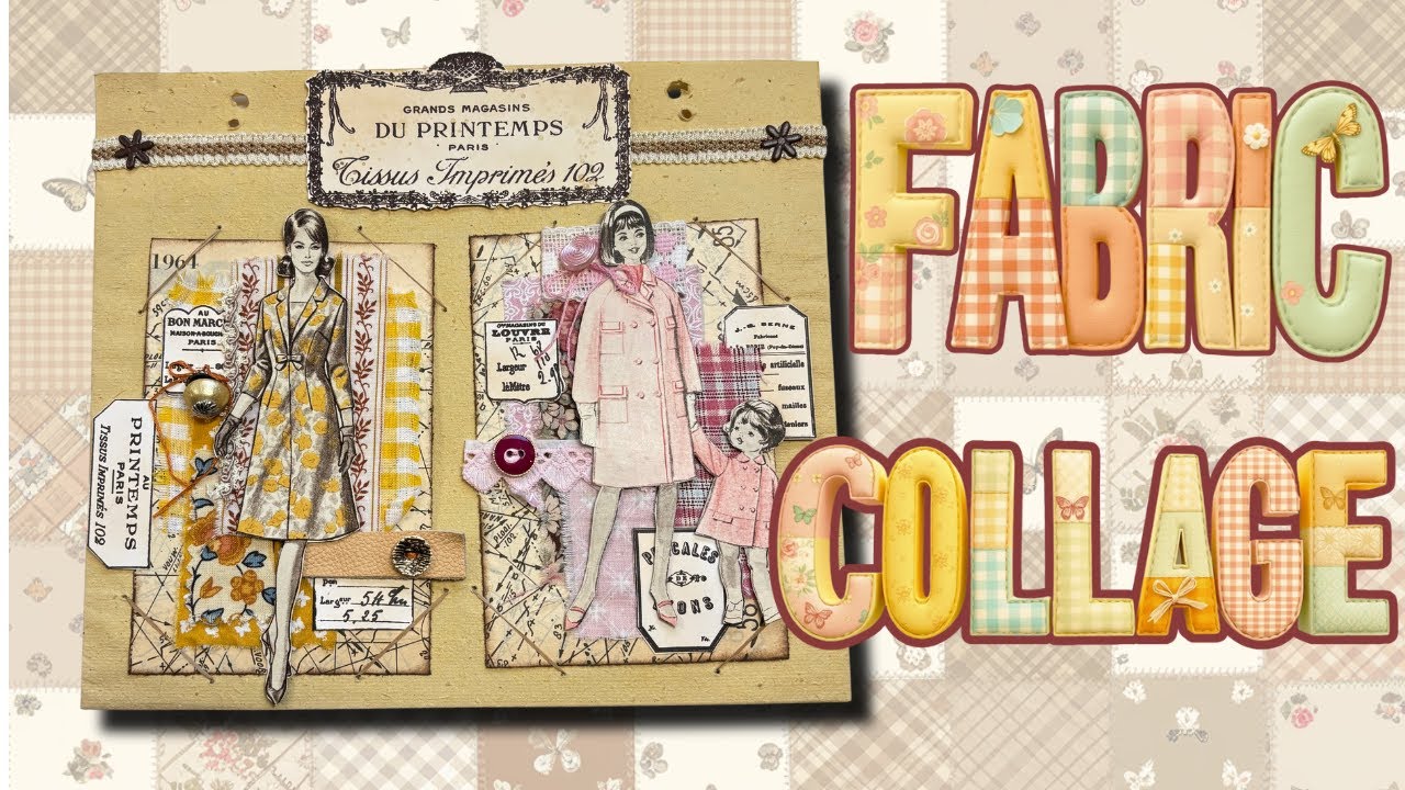 CREATING FASHION VISION CARDS WITH FABRIC COLLAGE AND VINTAGE SEWING PATTERNS  #junkjournaljanuary