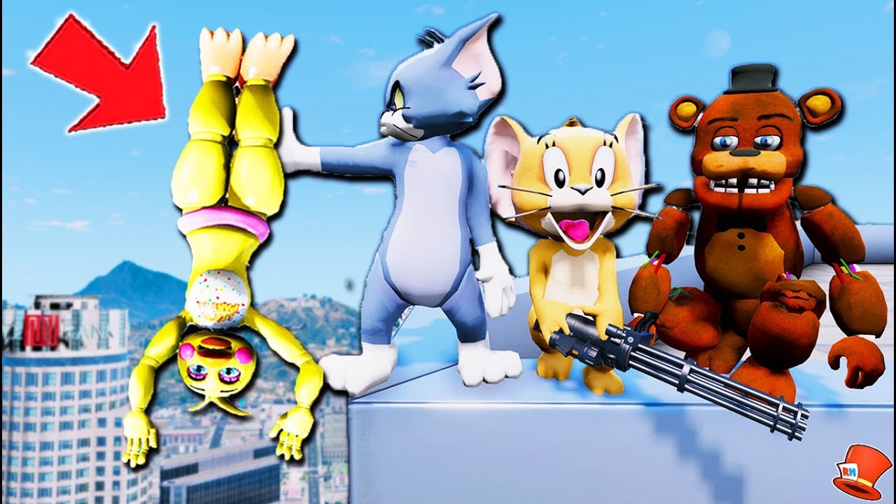 EVIL TOM & JERRY DESTROYS All Animatronics! (GTA 5 Mods FNAF RedHatter)