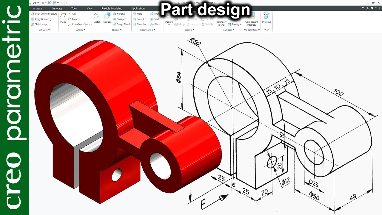 Creo part modeling tutorial | Machine part-04 in Creo Parametric