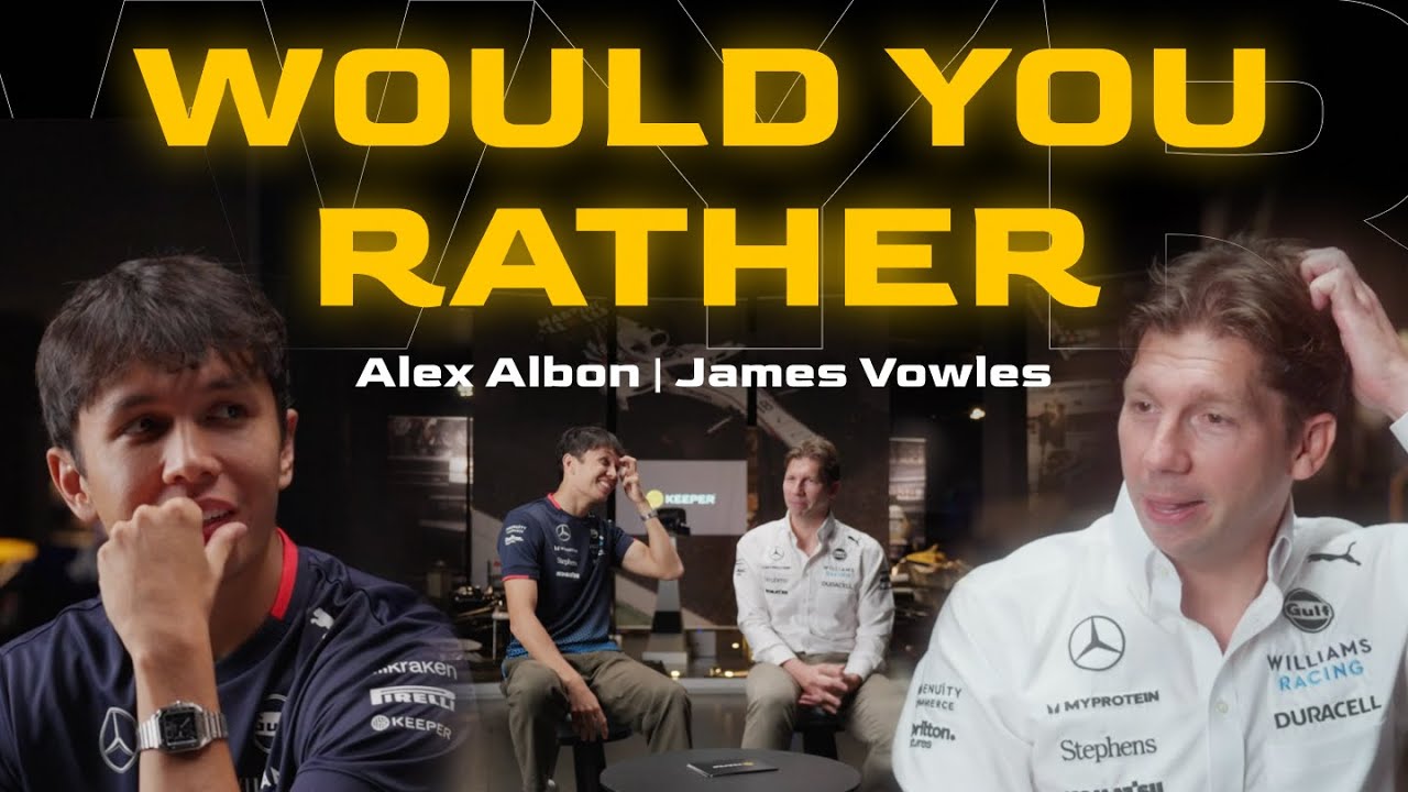 Алекс Элбон и Джеймс Воулз из Williams Racing исполняют песню «Would You Rather?»