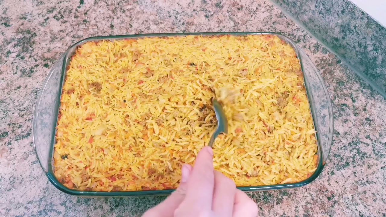 أرز أو روز باللحم المفروم (الكفته) في الفرن بطريقة سهلة وسريعة  Make Rice in the Oven - Quick & Easy