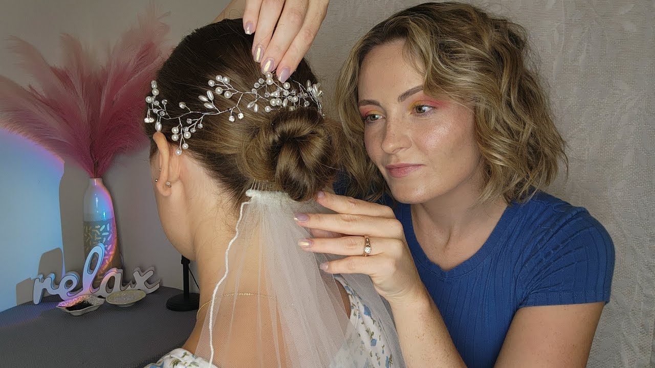 ASMR Perfectionist Bridal Wedding Hairstyle With Hair Accessories & Veil Application - Mini combing
