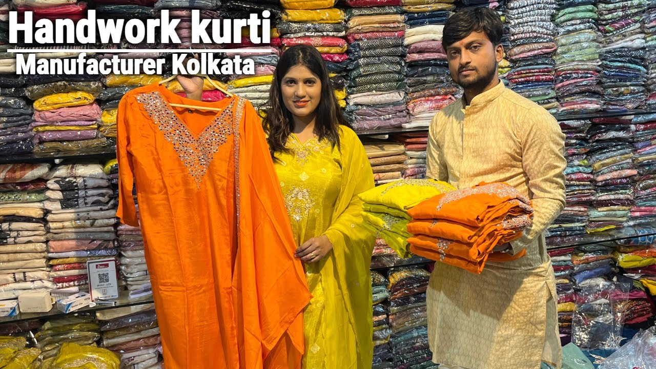 Tissue/ Crape Kurti (Kardana & Mirror Work) Handwork Kurti Manufacturer in Kolkata Barabazar