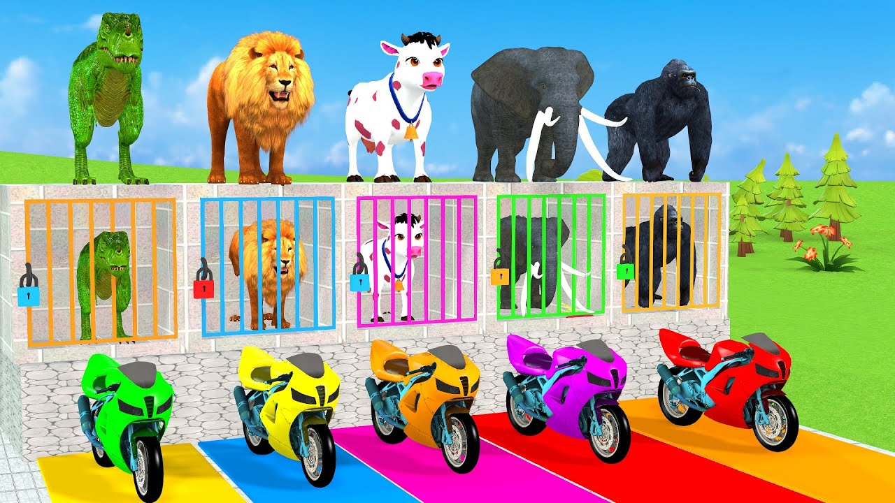 Paint Animals Duck,Tiger,Cow,Lion,Buffalo,Gorilla,Elephant,Dinosaur Fountain Crossing Animal Game Ne