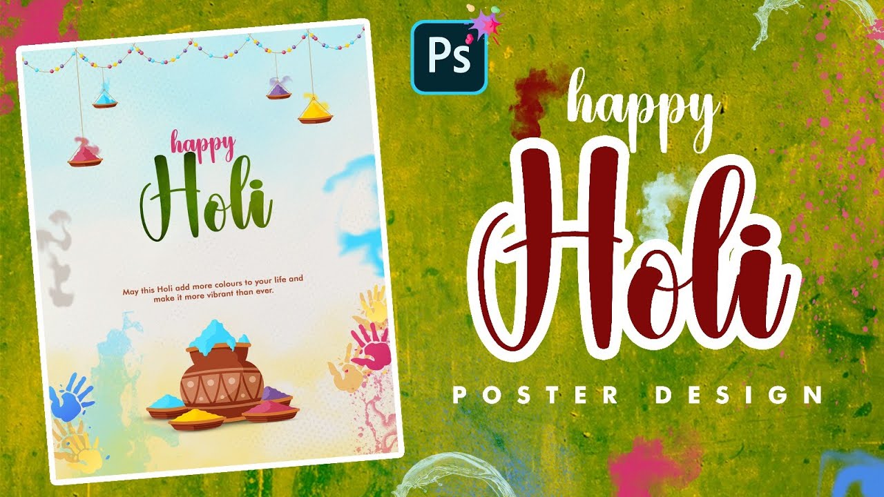 Holi Poster Design in Photoshop | Holi Festival Poster Design | Happy Holi Post Design Tutorial |