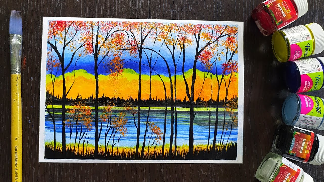 Simple Acrylic Landscape Painting for beginners || Step by step painting  || Art by Sanatan Hansda