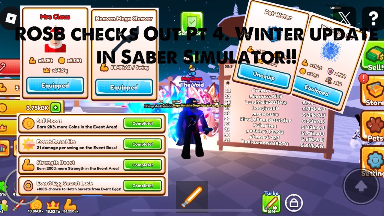 ROSB checks out the final Week of the ❄️Winter ❄️ update in Roblox |⚔️Saber Simulator⚔️|