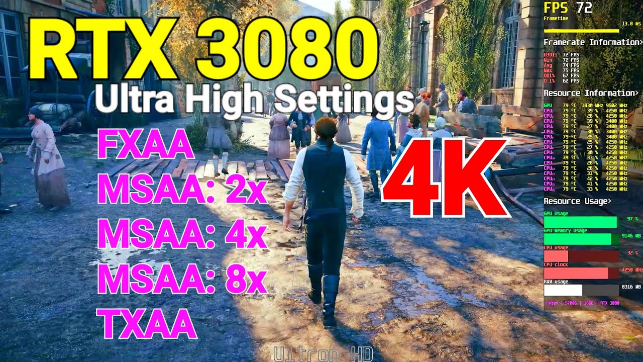 Assassin's Creed Unity | RTX 3080 | 4K+Ultra Settings | FXAA/MSAA/TXAA