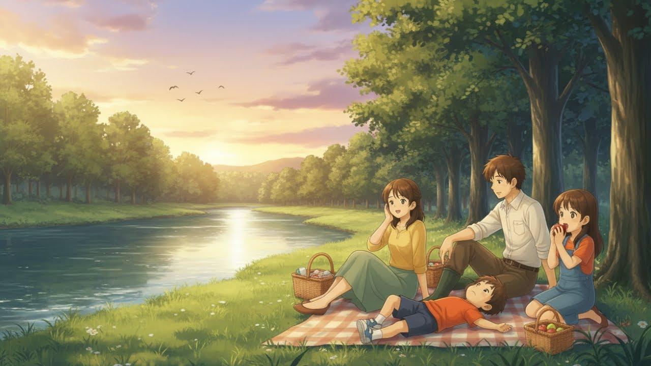 A Peaceful Riverside Picnic | Cozy Family Day in Nature🌿Ghibli-Inspired #CozyVibes#familypicnic