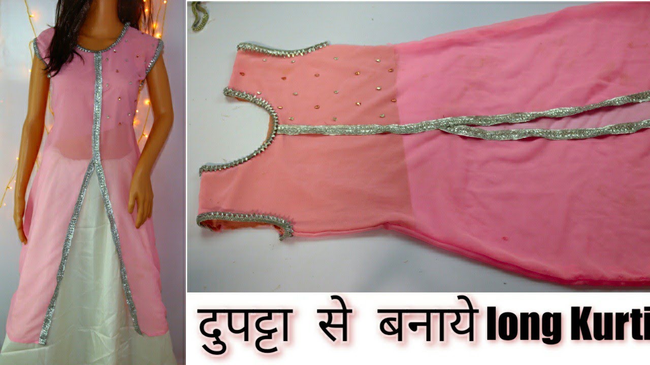 Convert Old chiffon Dupatta Into Front Slit Dress/Kurti || Reuse Old Dupatta