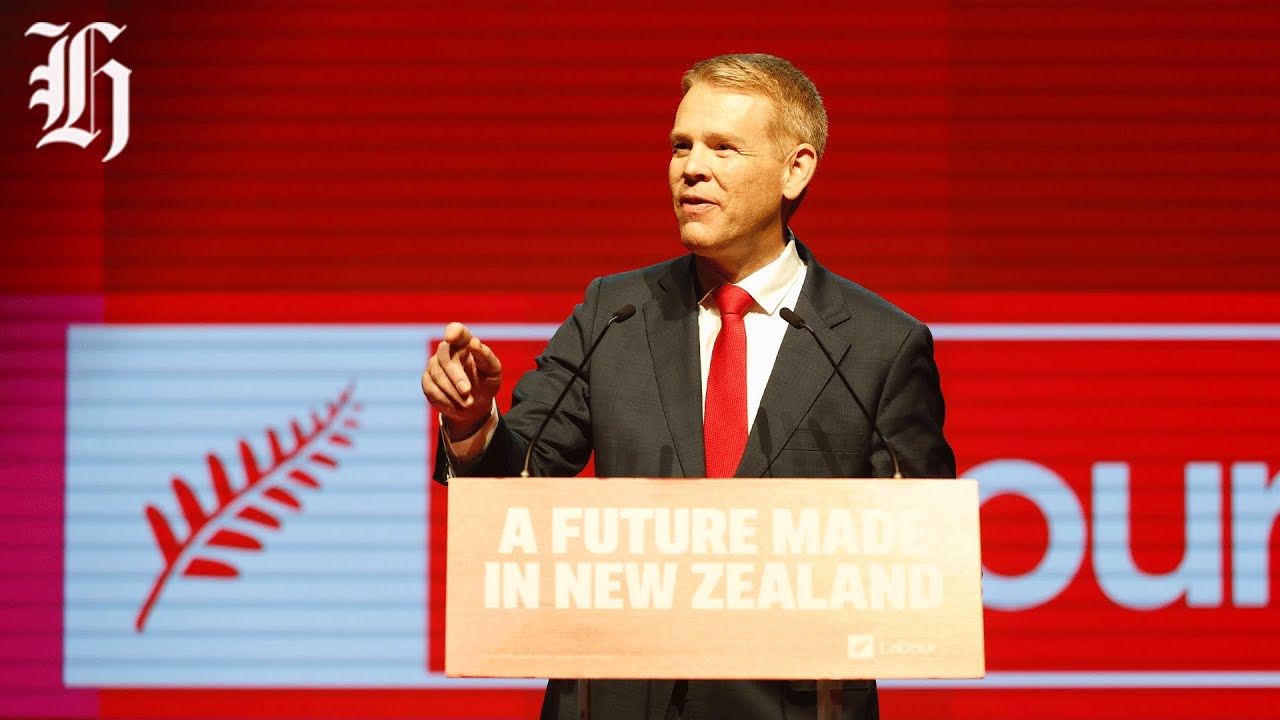 Chris Hipkins delivers his speech at the Labour Party conference