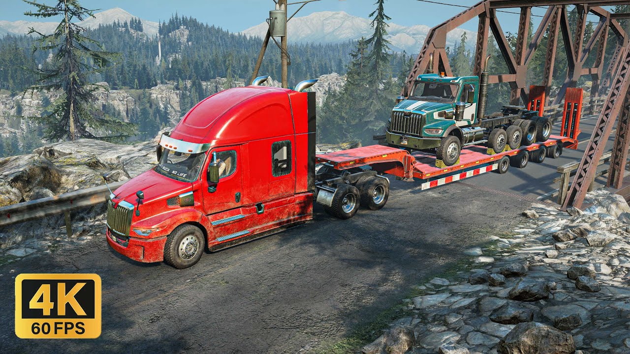Western Star 57x transporting Western Star 47 NF 1430 - SnowRunner 4k (No Commentary)