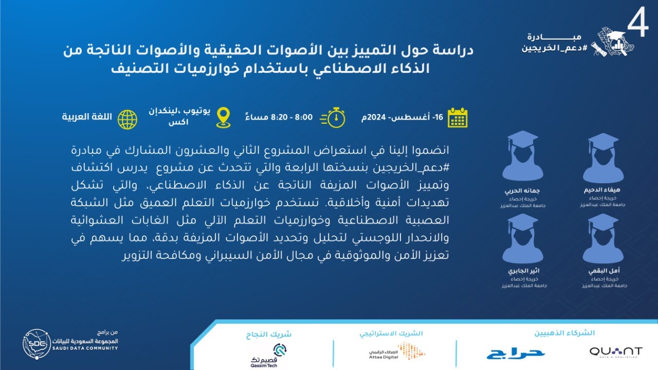 دعم الخريجين4: التمييز بين الأصوات الحقيقية والناتجة من الذكاء الاصطناعي باستخدام خوارزميات التصنيف