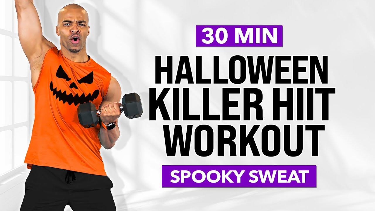 30-минутная убийственная тренировка HIIT на Хэллоуин с отягощениями | Кардио для сжигания жира на...