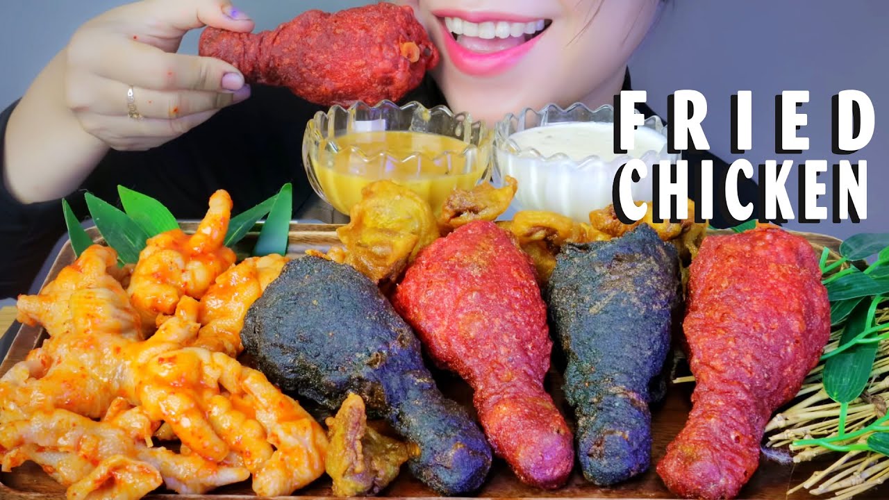 ASMR GÀ RÁN | beetroot chicken and bamboo charcoal chicken, Chicken feet with kimchi sauce LINH-ASMR