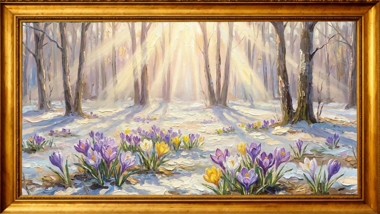 4K Spring Forest Crocus Oil Painting | Frame TV Art Screensaver | Aesthetic Gallery Display