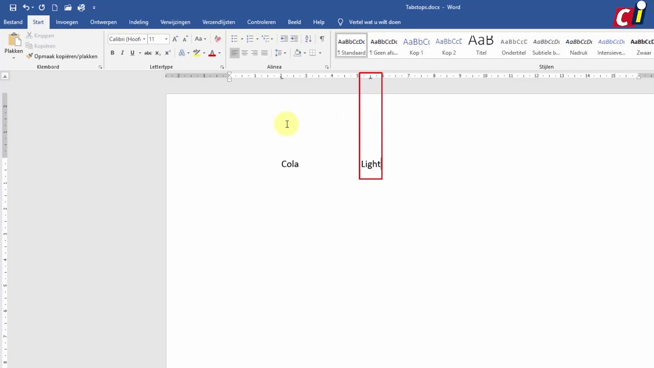 Word - Uitlijning tabstops