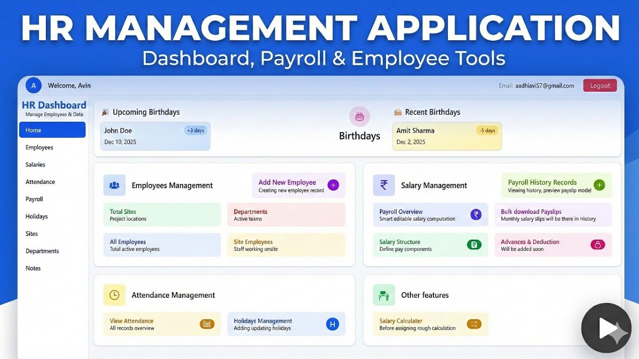HR management Web application | MERN stack | Employees | Salary | Attendance | Payroll  management 