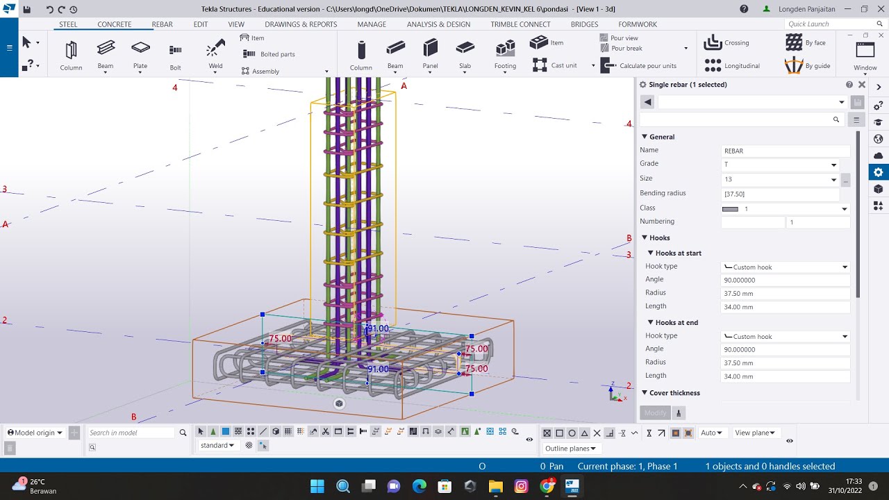 DETAILING  PENULANGAN PONDASI FOOTPLAT PADA TEKLA STRUCTURES