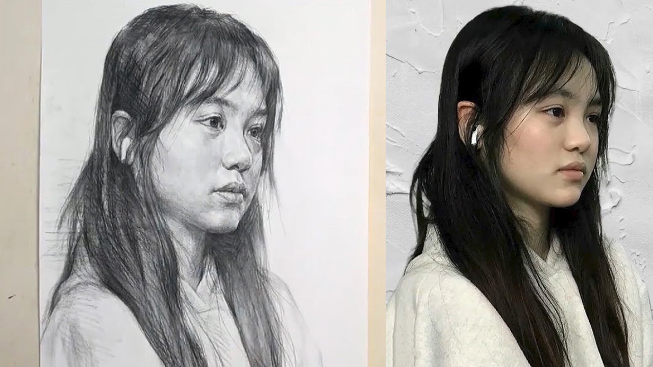 Girl portrait drawing in graphite pencil