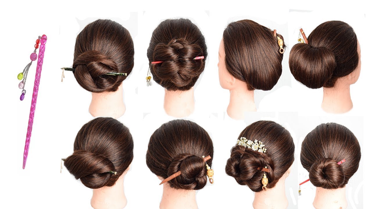 9 easy and unique hairstyles with bun stick | cute hairstyle | chignon bun|juda style|hairstyle 2019