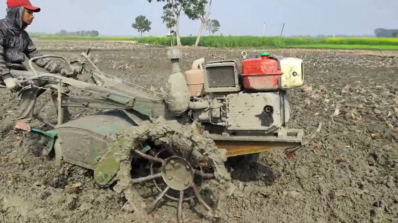 পাওয়ার টিলার দিয়ে জমি চাষ ও কাদা করা  Land Preparation with Power Tiller 🚜🌾