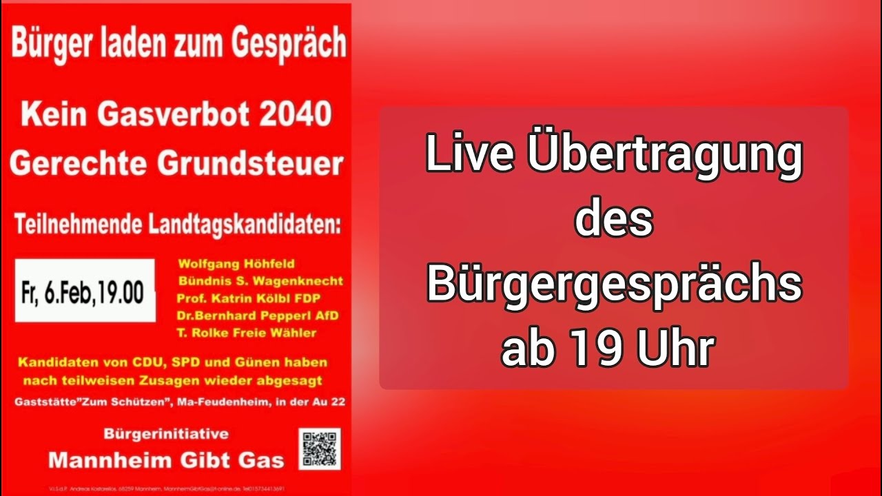🔴 LIVE - Bürgergespräch zum Gasverbot in Mannheim mit AfD, BSW, FDP und den freien Wählern 