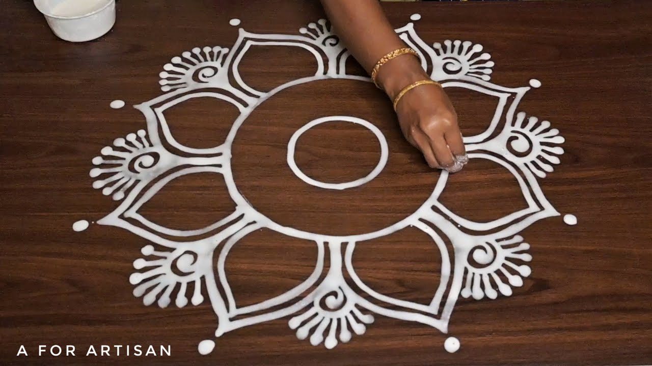 Easy Round Flower Rangoli Designs for BEGINNERS🌺| Step by Step Special Alpona Designs for FESTIVAL 🌷